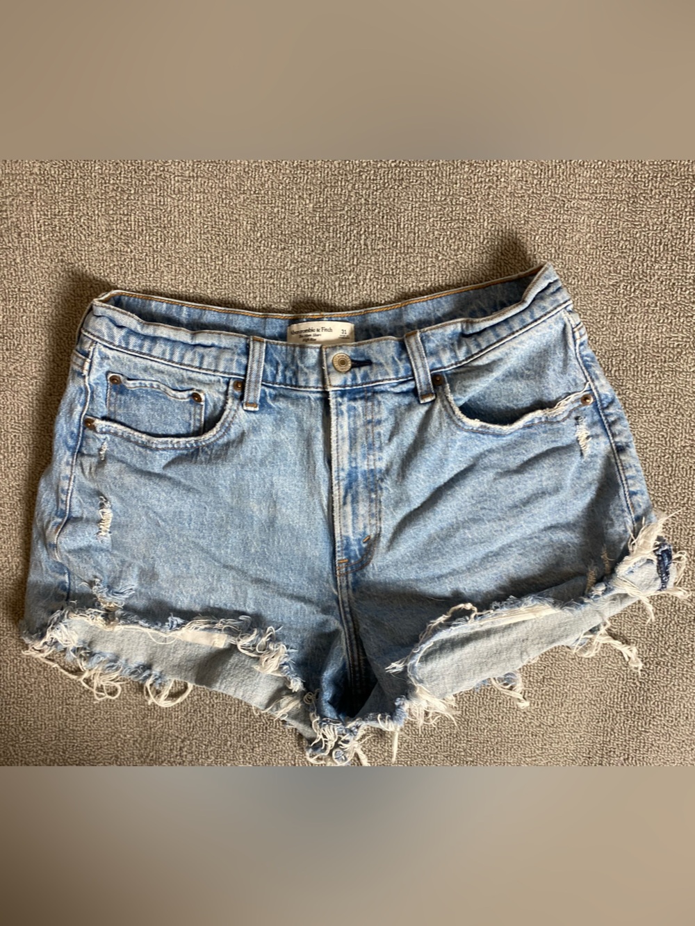 Abercrombie & Fitch Light Blue Mom Short High-Rise Distressed Summer Jean Shorts